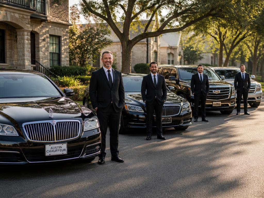 Professional chauffeur team with clean vehicles serving Austin, Texas